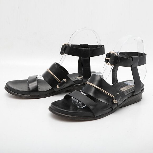 BALENCIAGA Leather Gladiator Sandals Black Gold Italy Designer Strappy Summer - Picture 3 of 16